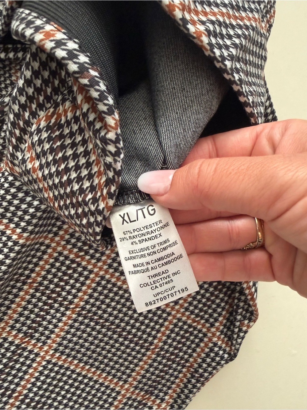MEXX Plaid Pull-On Trousers Rust Terracotta Black White Slimming Preppy Tartan - Picture 5 of 6